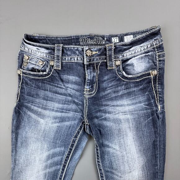 Miss Me Embroidered Pocket Bootcut Jeans 27 Mid Rise Denim Western Bling - Picture 5 of 10